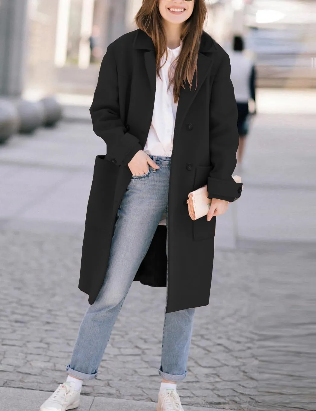 IDEALSANXUN Womens Fall Winter Wool Coats Double Breasted Trench Coats Peacoat