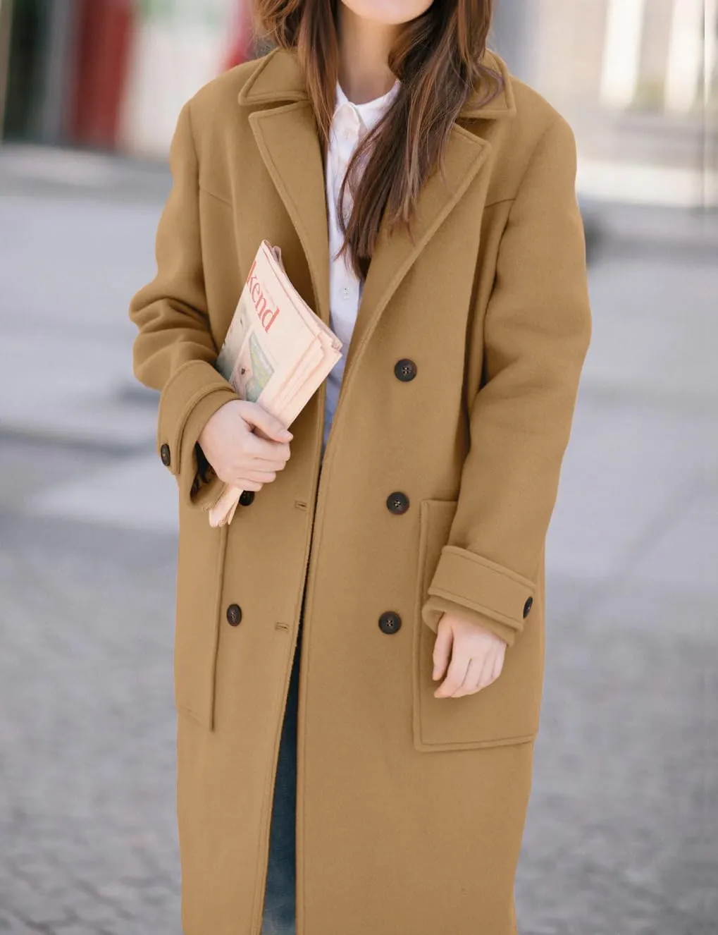 IDEALSANXUN Womens Fall Winter Wool Coats Double Breasted Trench Coats Peacoat