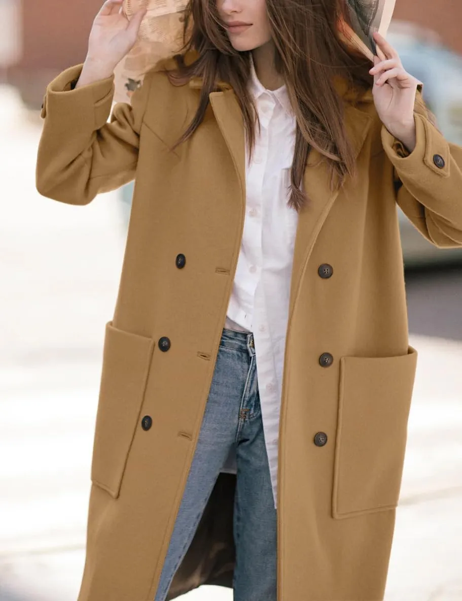 IDEALSANXUN Womens Fall Winter Wool Coats Double Breasted Trench Coats Peacoat