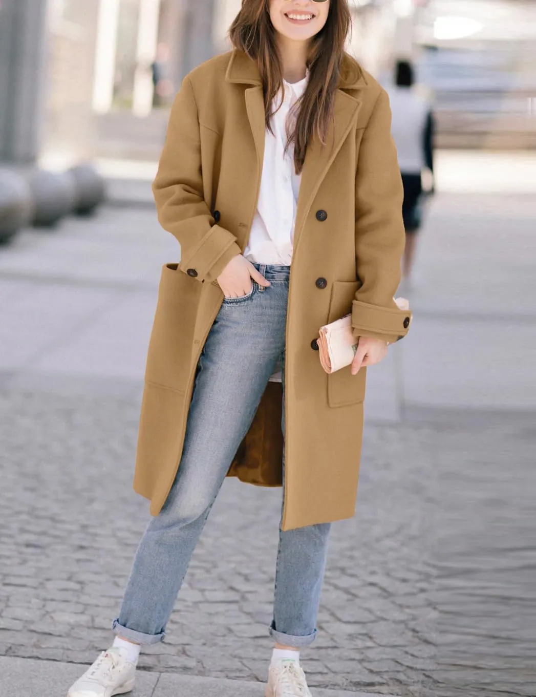 IDEALSANXUN Womens Fall Winter Wool Coats Double Breasted Trench Coats Peacoat