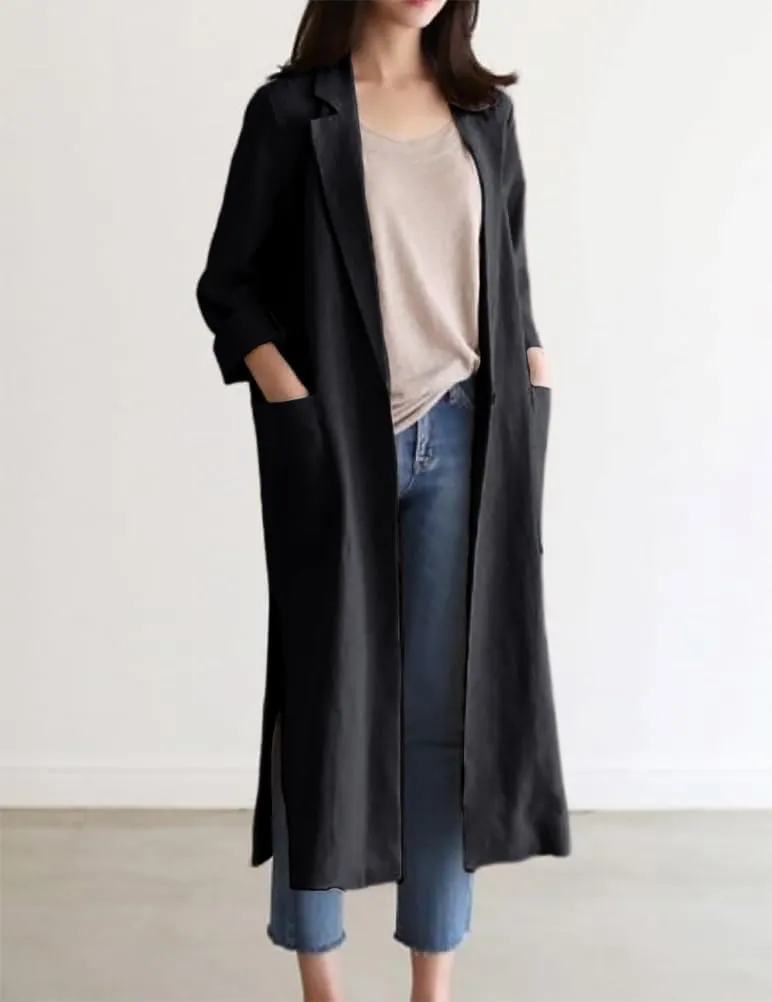 IDEALSANXUN Womens Long Cotton Linen Blazer Casual Spring Jackets Trench Coat