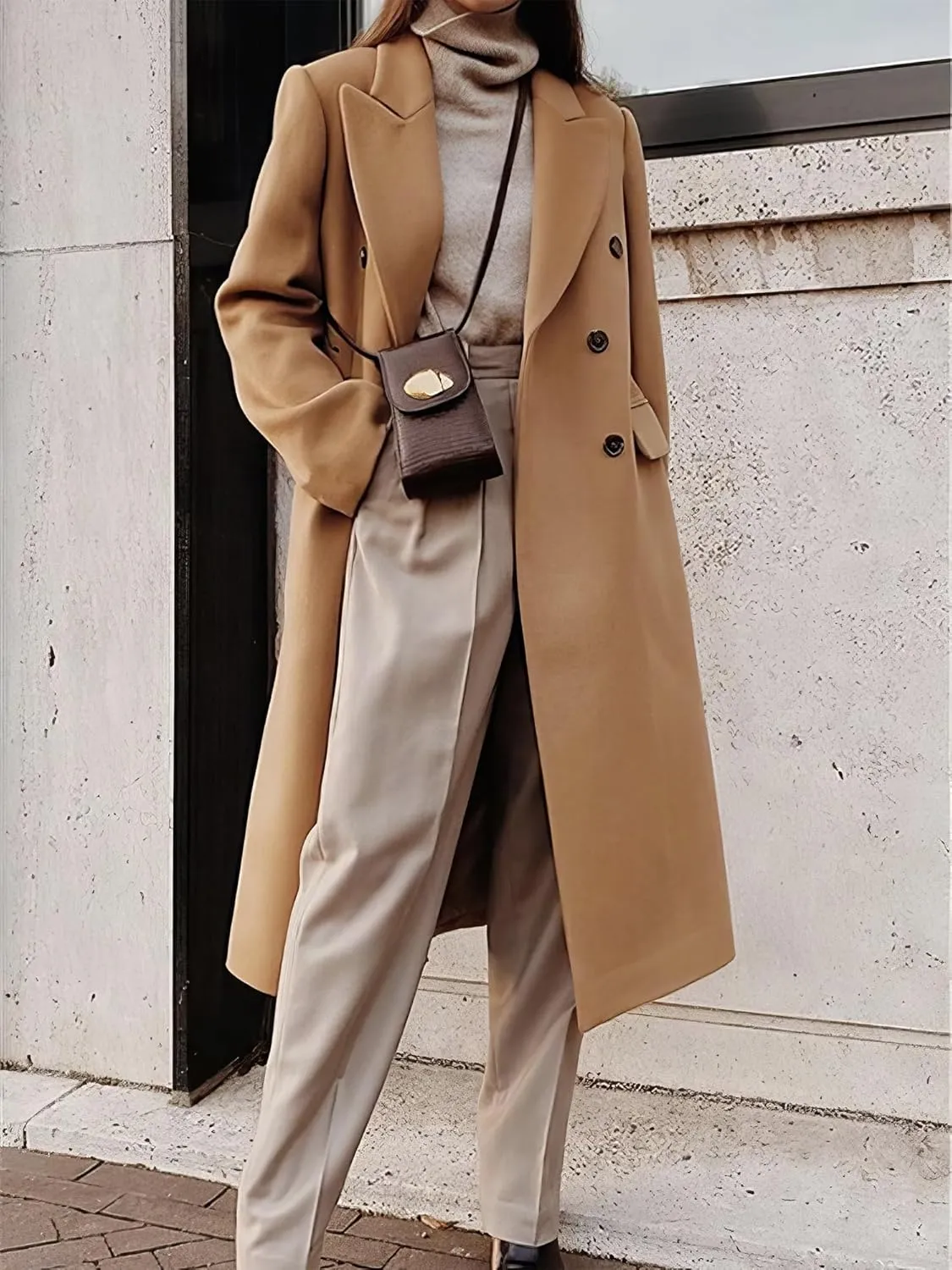 IDEALSANXUN Womens Long Wool Coats Fall Winter Double Breasted Trench Coat Peacoat