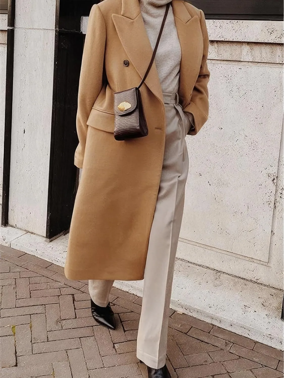 IDEALSANXUN Womens Long Wool Coats Fall Winter Double Breasted Trench Coat Peacoat
