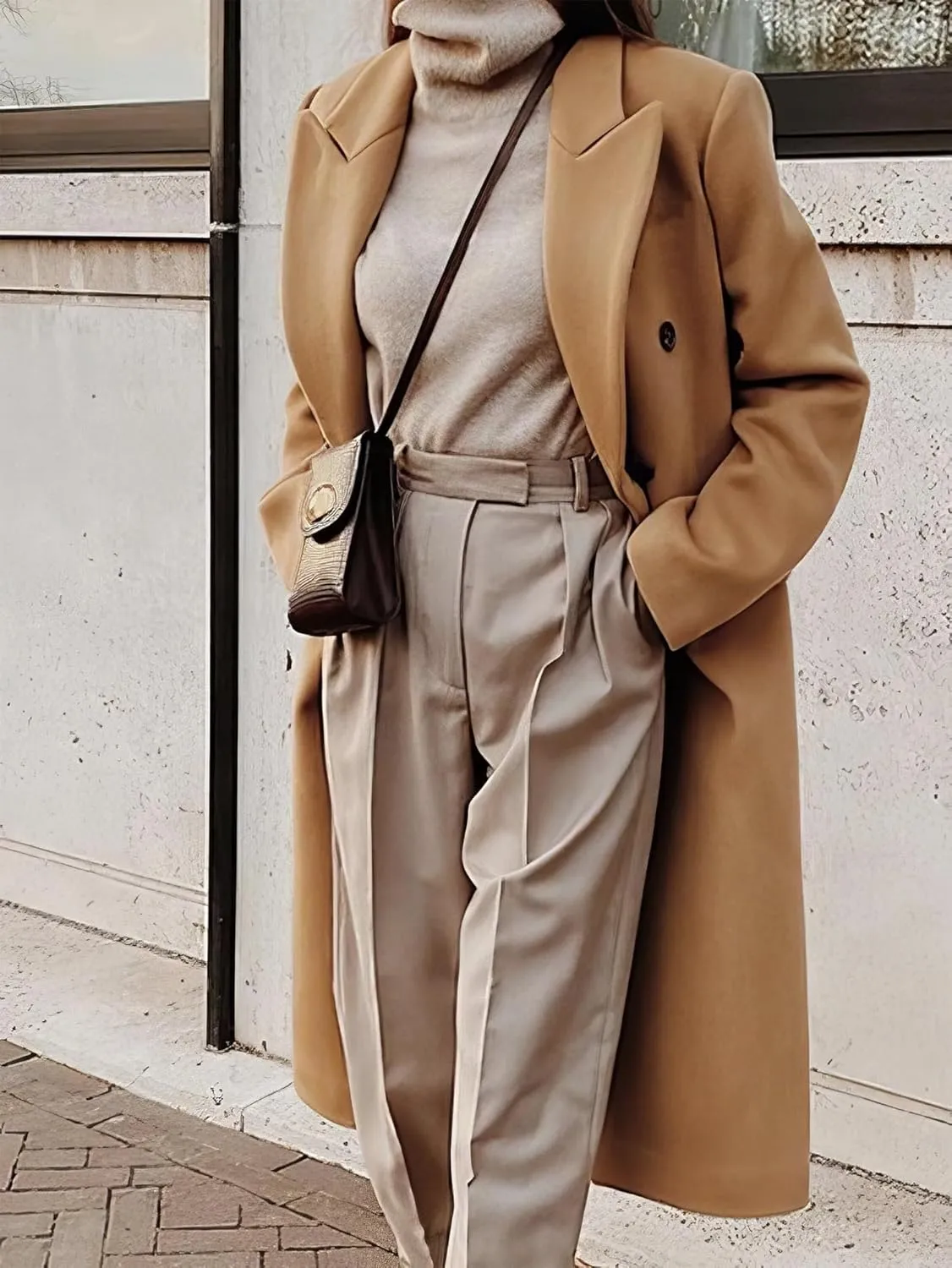 IDEALSANXUN Womens Long Wool Coats Fall Winter Double Breasted Trench Coat Peacoat