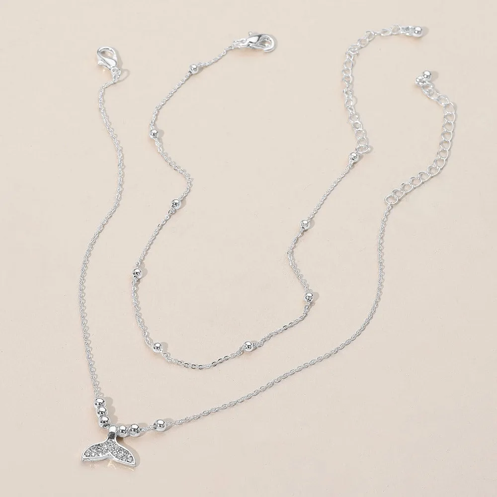 iLLASPARKZ 2PCS - Stone Paved Whale Tail Pointed Metal Ball Station Chain Anklets