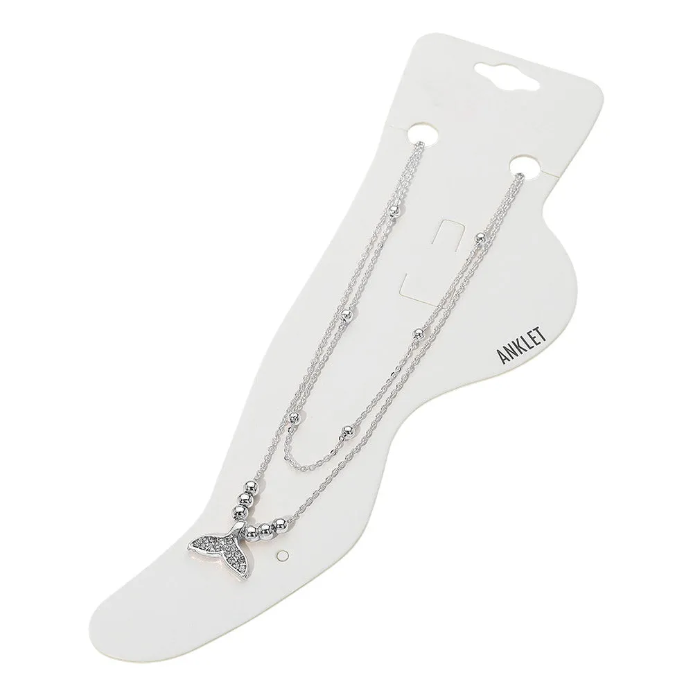 iLLASPARKZ 2PCS - Stone Paved Whale Tail Pointed Metal Ball Station Chain Anklets