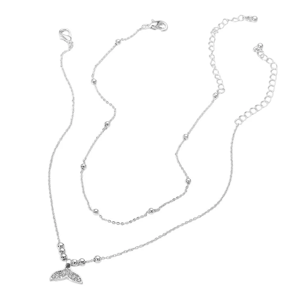 iLLASPARKZ 2PCS - Stone Paved Whale Tail Pointed Metal Ball Station Chain Anklets