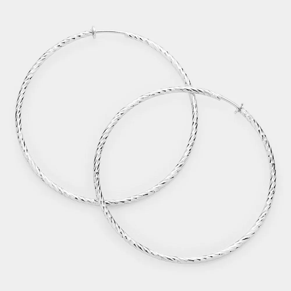 iLLASPARKZ 3" Textured metal hoop clip on earrings