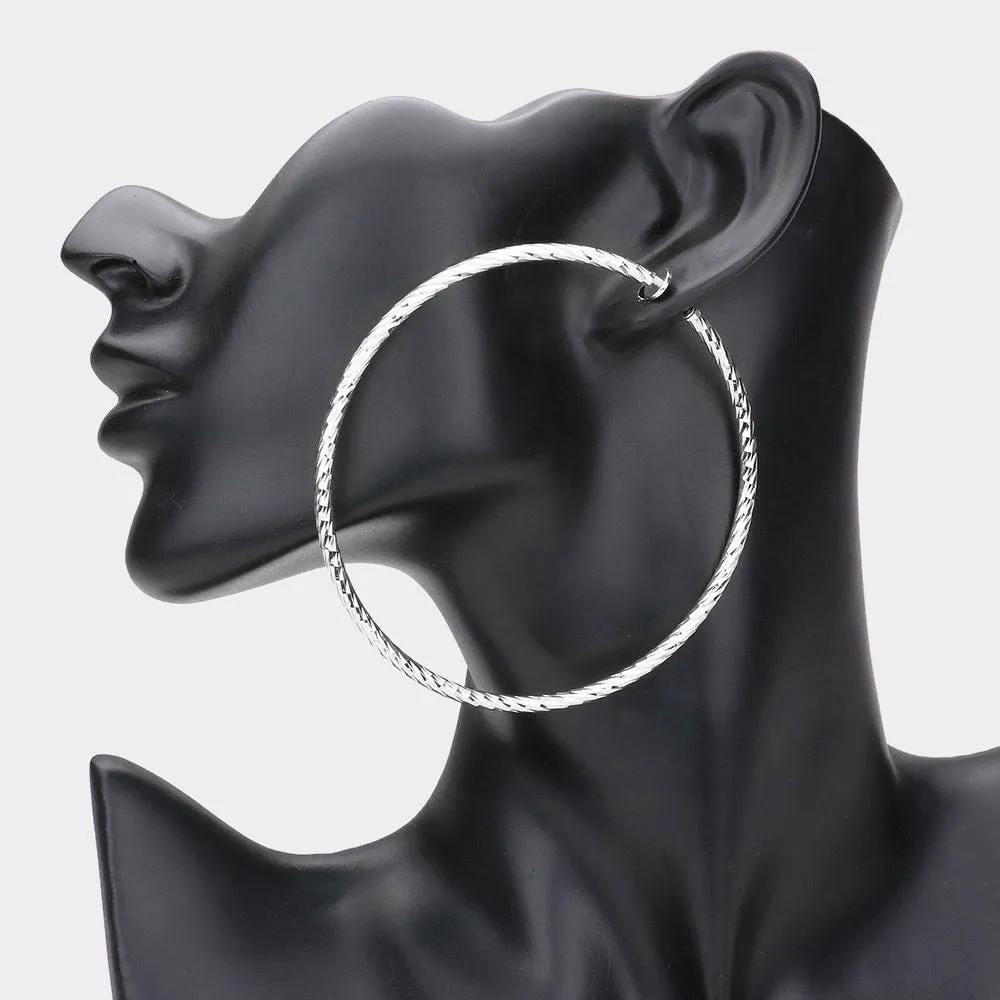 iLLASPARKZ 3" Textured metal hoop clip on earrings