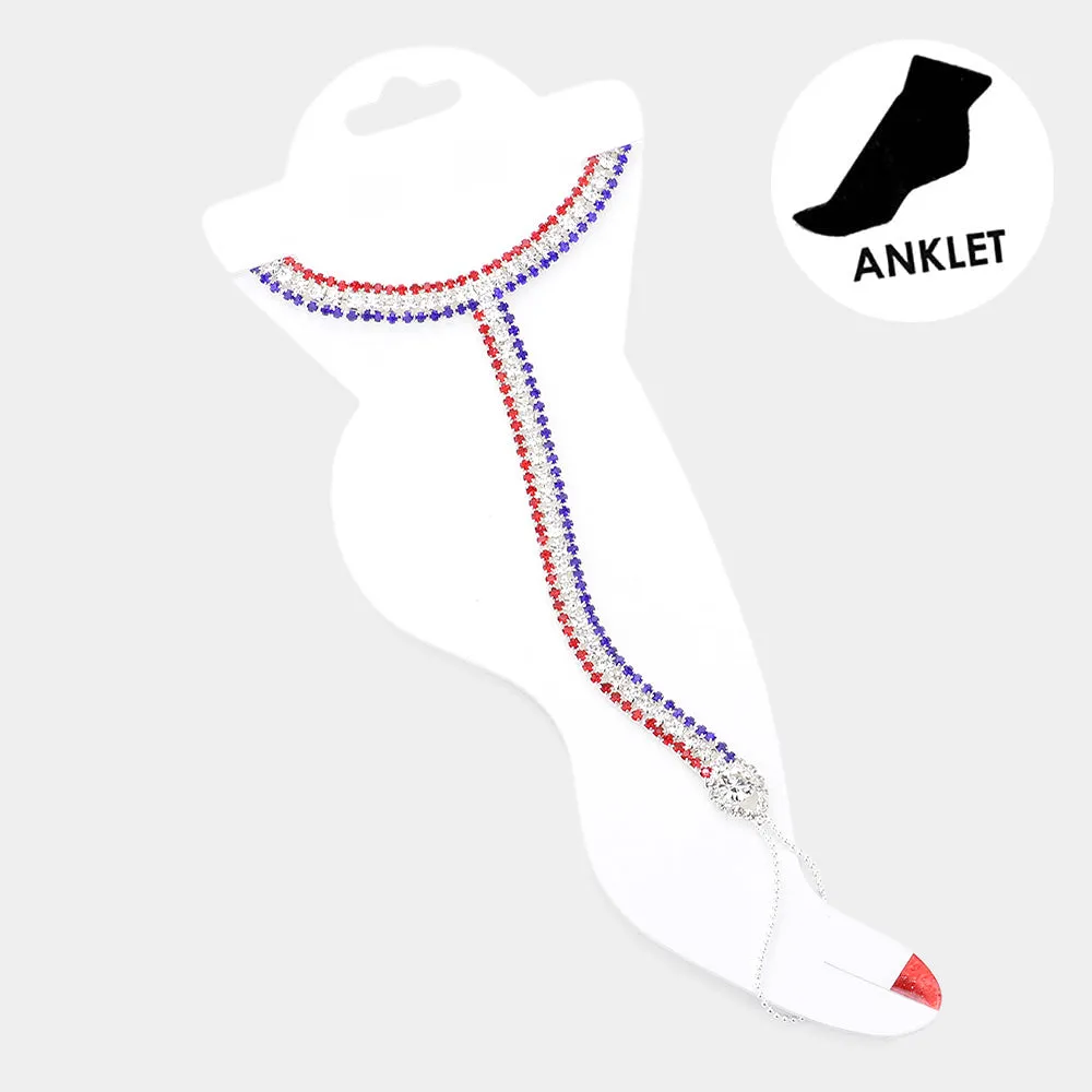 iLLASPARKZ American USA Flag Rhinestone Pave Anklet