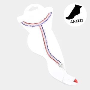 iLLASPARKZ American USA Flag Rhinestone Pave Anklet