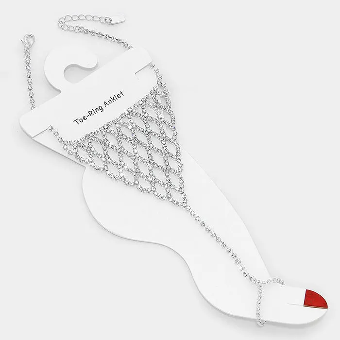 iLLASPARKZ Crystal rhinestone net anklet with toe ring