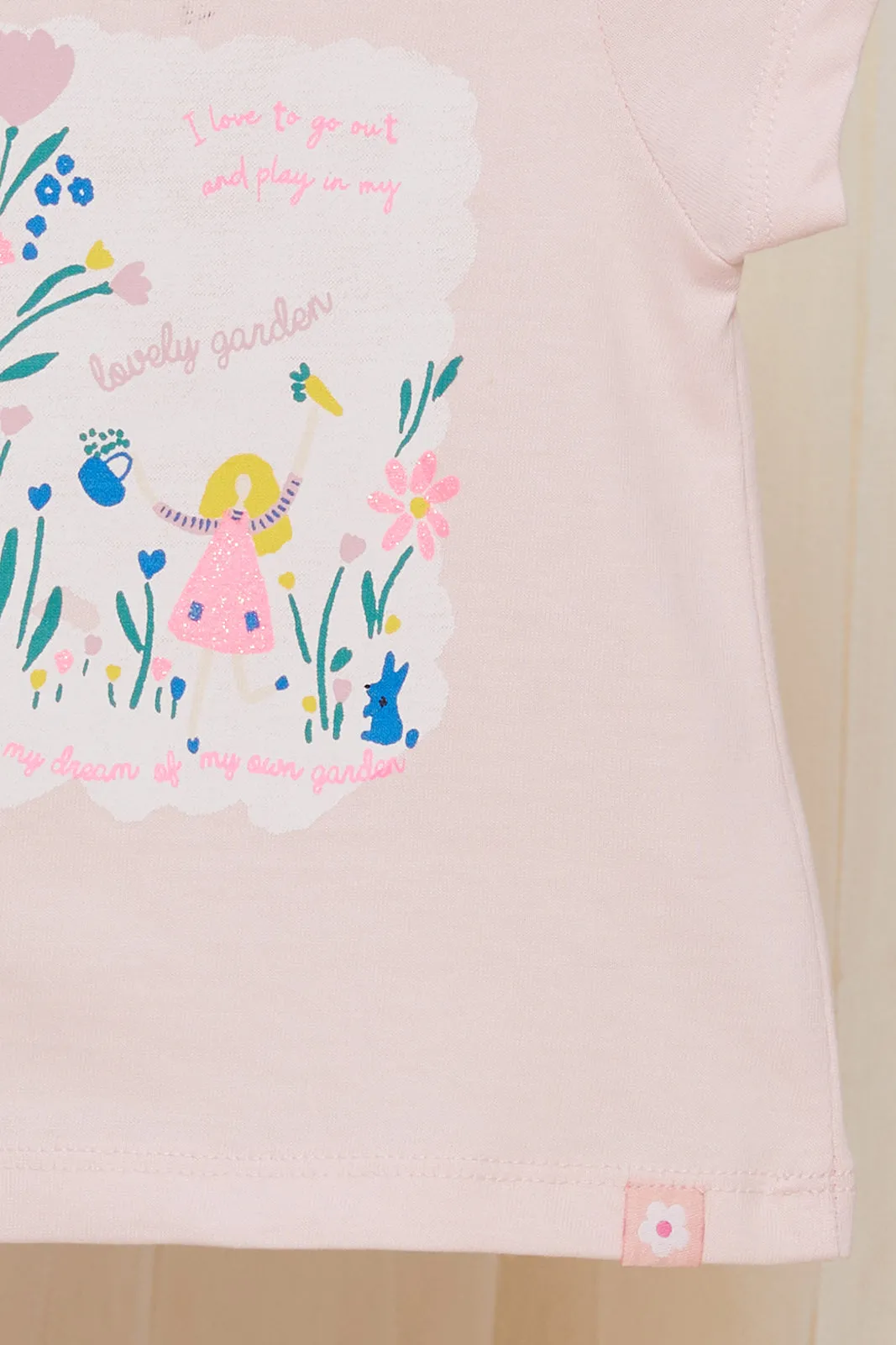 Infant Girls Pink Floral Placement Print T-shirt
