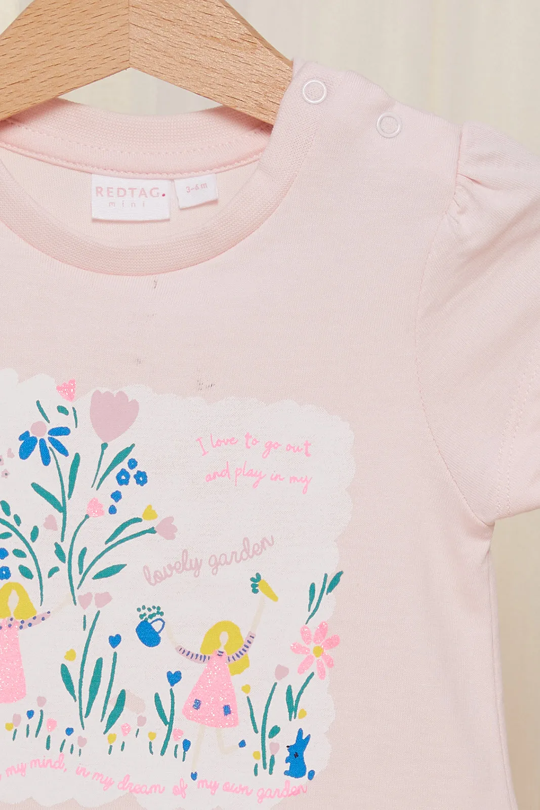 Infant Girls Pink Floral Placement Print T-shirt