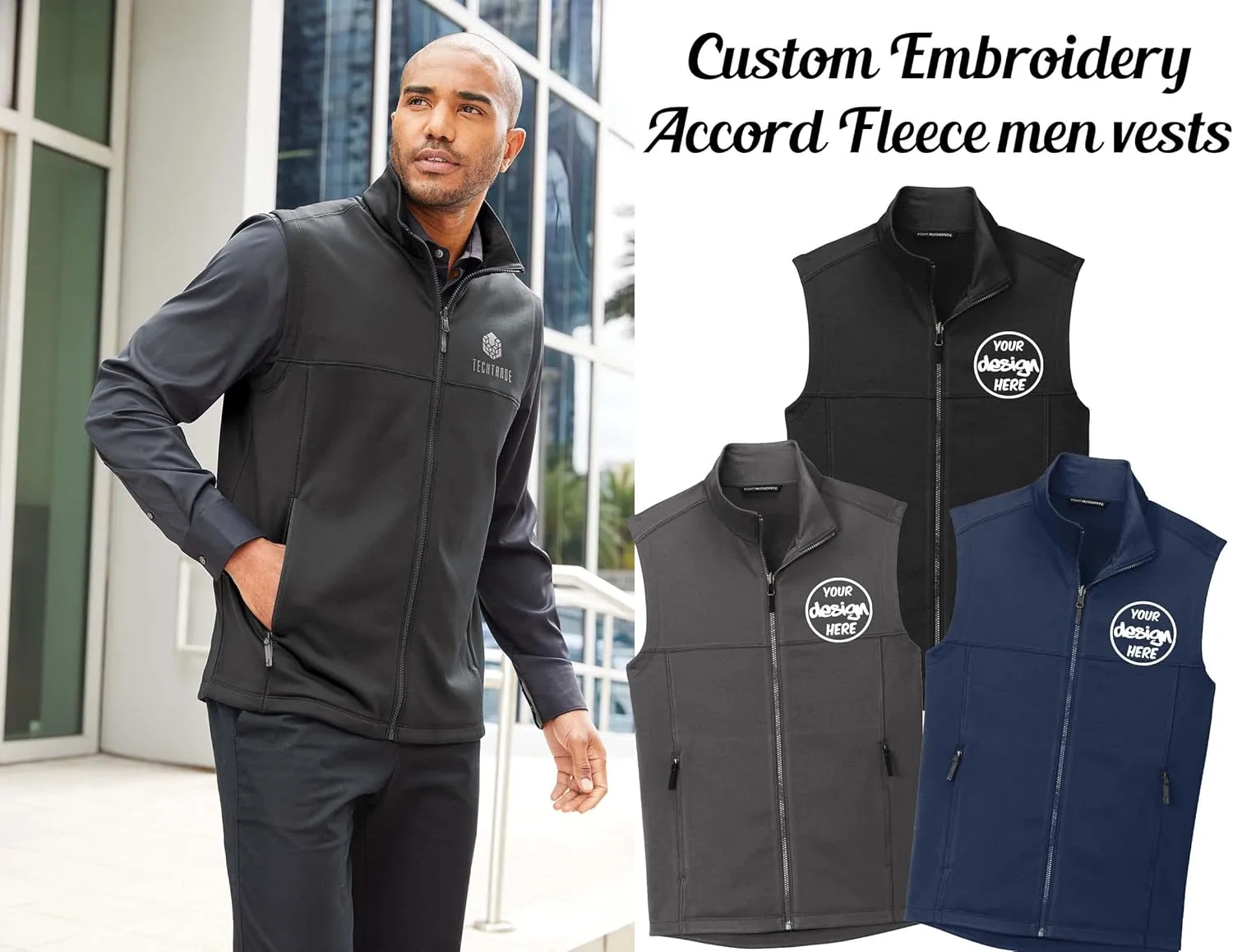 INK STITCH Men F906 Custom Personalized Embroidery Logo Texts Collective Smooth Fleece Vests
