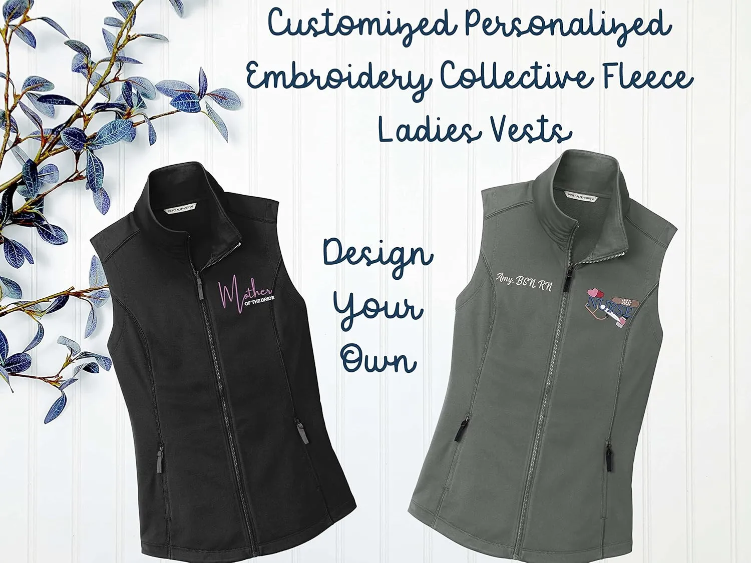 INK STITCH Women L906 Custom Personalized Embroidery Logo Texts Collective Smooth Fleece Vests