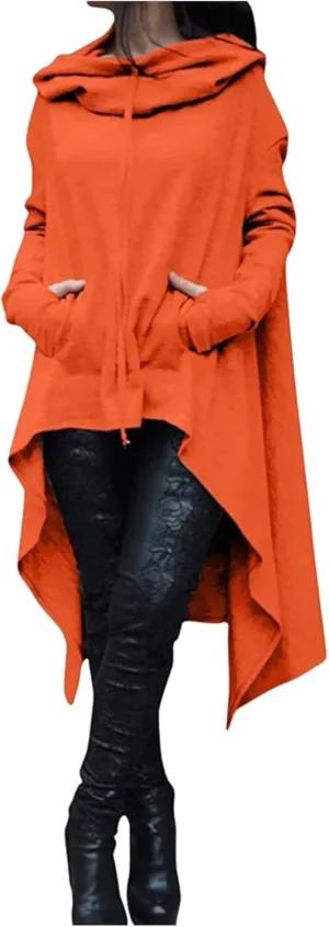 Irregular Hem Hoodie Women Oversized Long Hooded Pullover Sweatshirt Casual Asymmetrical Tops Tunic Fall Fashion
