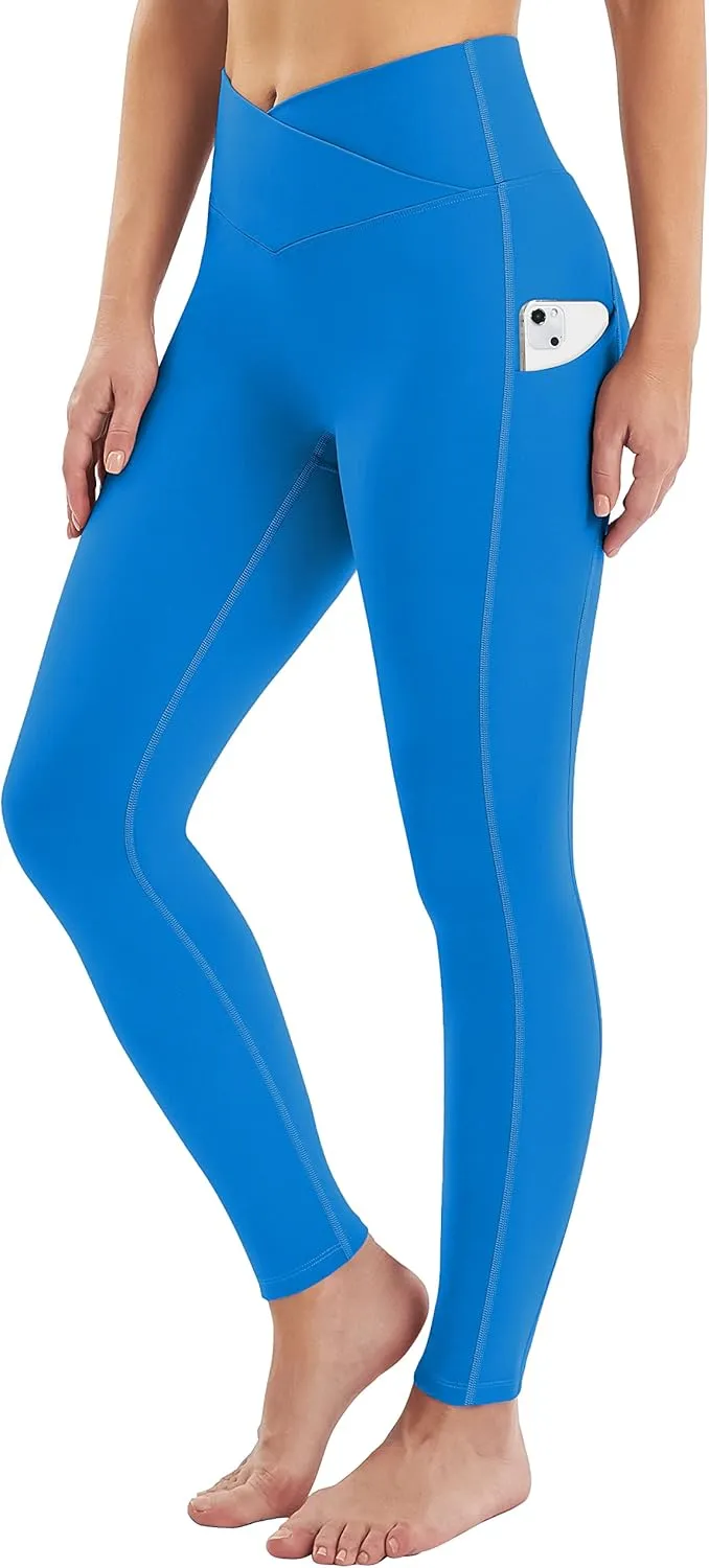 IUGA Women's Crossover Leggings with Pockets Workout Leggings for Women Tummy Control High Waisted V Cross Waist Yoga Pants