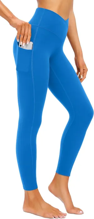 IUGA Women's Crossover Leggings with Pockets Workout Leggings for Women Tummy Control High Waisted V Cross Waist Yoga Pants