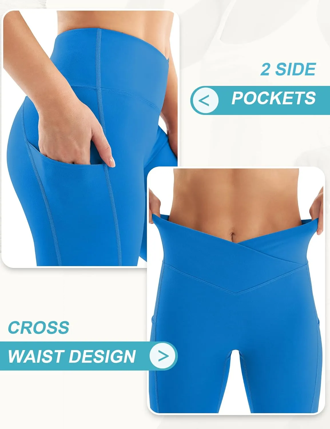 IUGA Women's Crossover Leggings with Pockets Workout Leggings for Women Tummy Control High Waisted V Cross Waist Yoga Pants