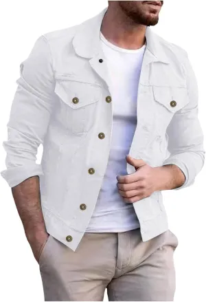 Jean Denim Jacket for Men Trucker Casual Jackets Slim Fit Jacket Coat Vintage Button Up Jacket with Pockets