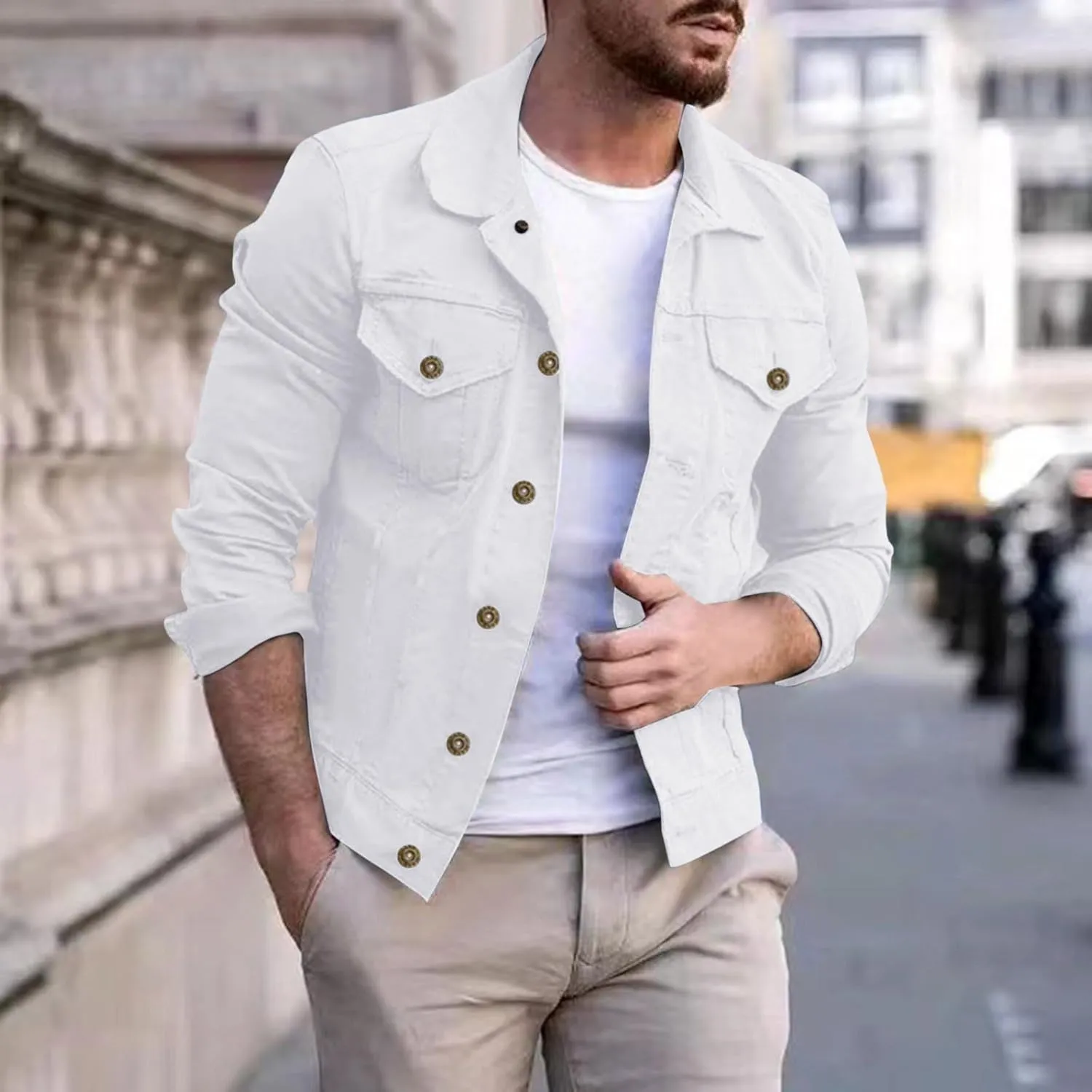 Jean Denim Jacket for Men Trucker Casual Jackets Slim Fit Jacket Coat Vintage Button Up Jacket with Pockets