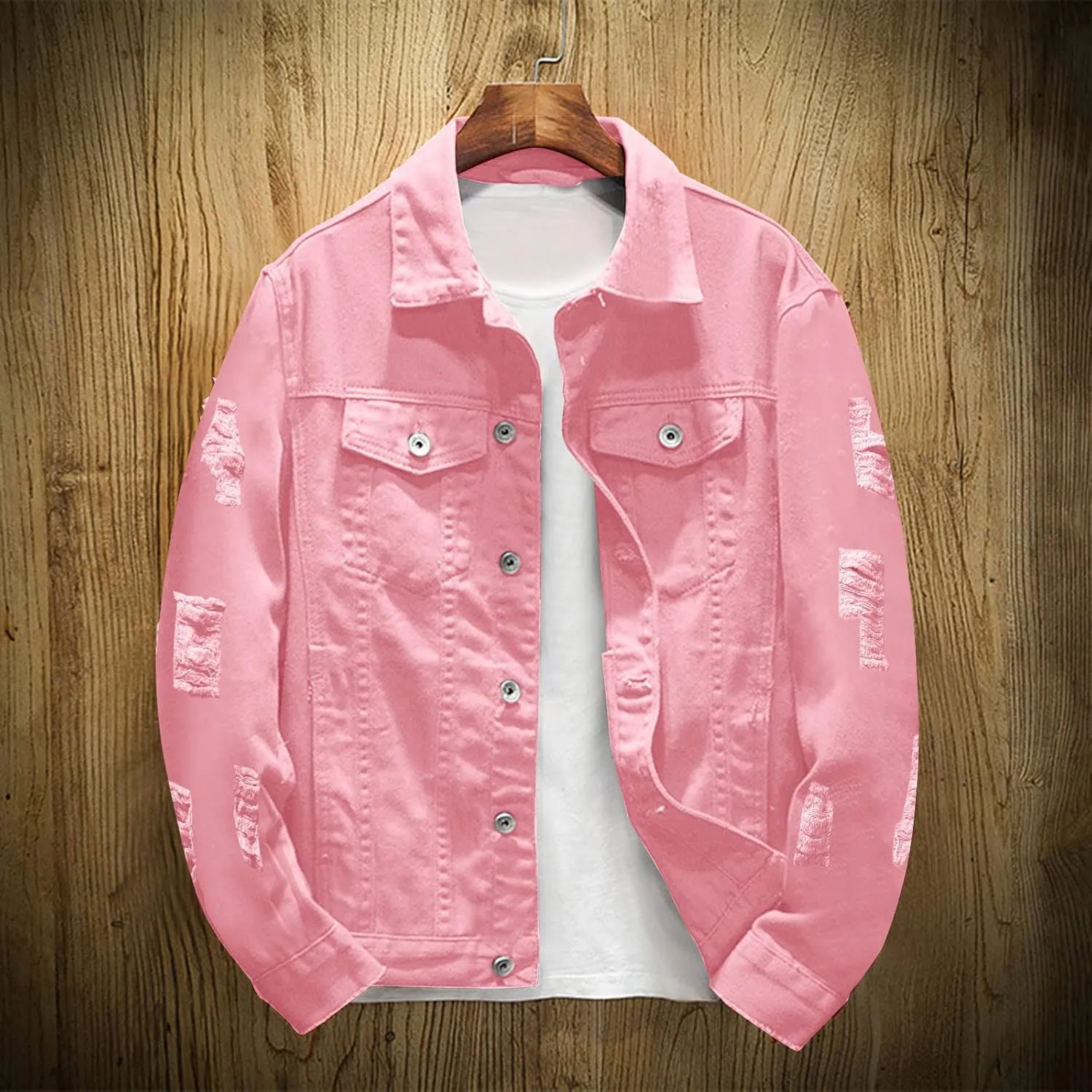 Jean Jacket for Men, Classic Ripped Slim Denim Jacket Men's Trucker Jacket Cowboy Cut Western Denim Jacket