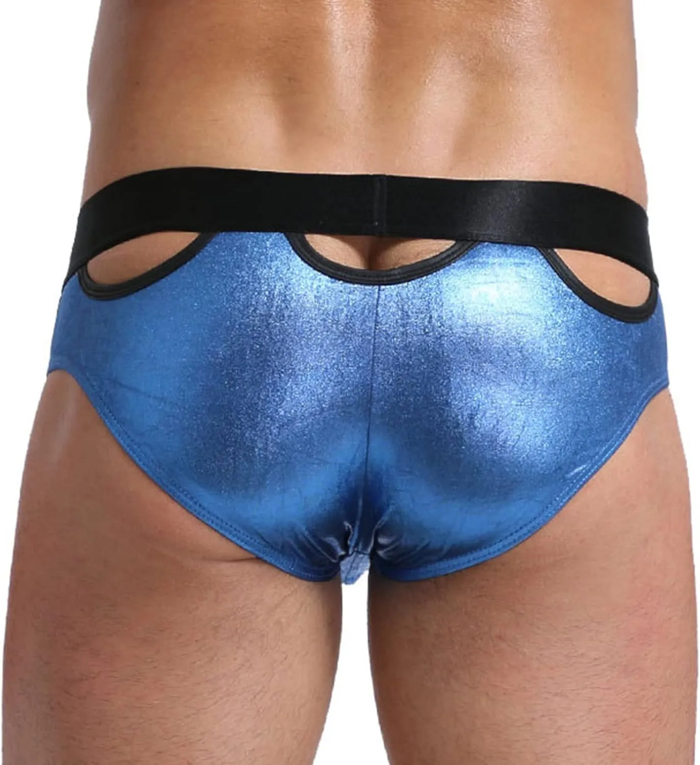 JEsilunmaMY Mens Hollow Out Boxer Briefs Shiny Leather Cutout Bulge Pouch Underwear Athletic Supporter Jockstrap Underpants