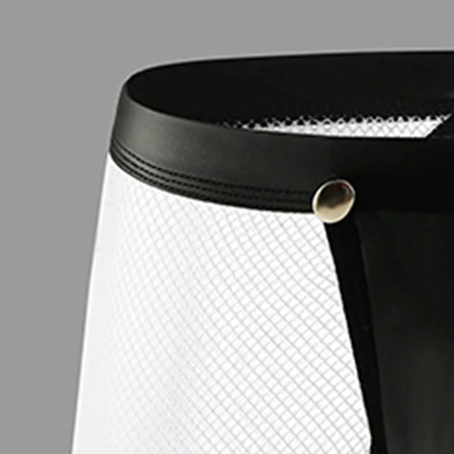 JEsilunmaMY Men's Mesh Leather Pouch Underwear Sexy Low Waist Hollow Boxer Briefs See Through Breathable Shorts Trunks
