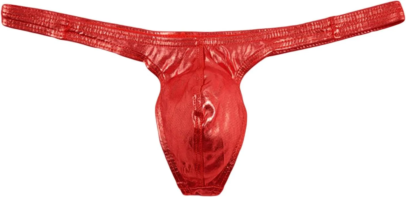 JEsilunmaMY Mens Shiny Leather Thongs Low Rise U Convex Pouch G-String Underwear Stretch T-Back Bikini Briefs Under Panties