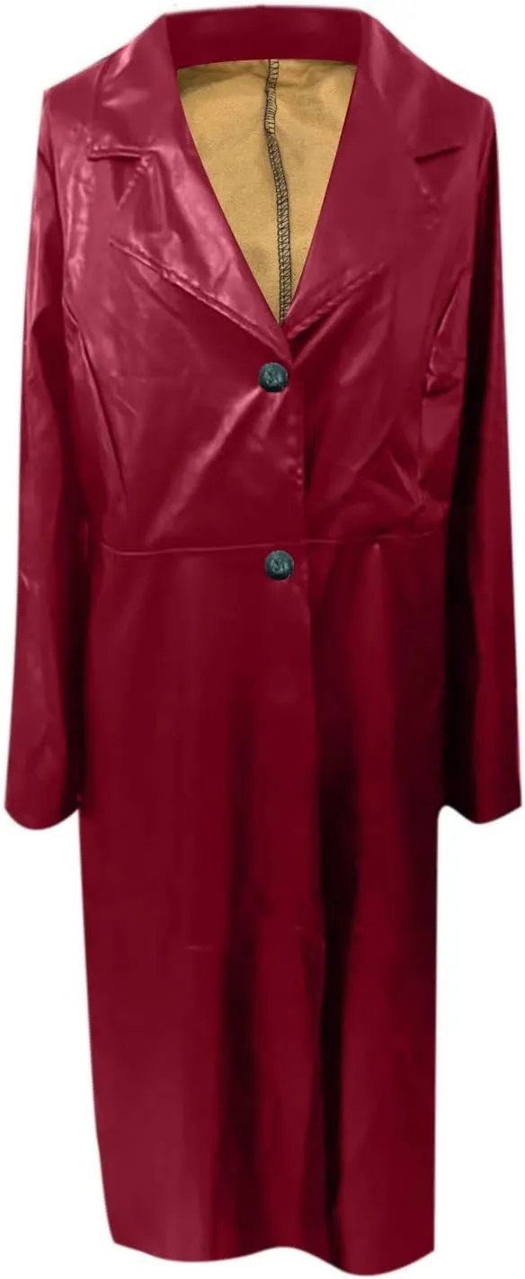 jsaierl Women's Black Leather Trench Coat, 60'S Overcoat, Ankle Length Long Coat, Single Breasted Lapel Jackets Coat Outwear