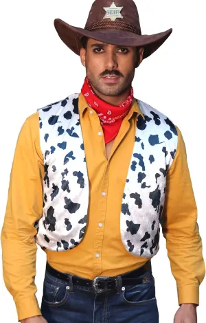 Karlywindow Mens Cow Print Vest Open Front Festival Vintage Hippie Halloween Costumes Outfit Vests