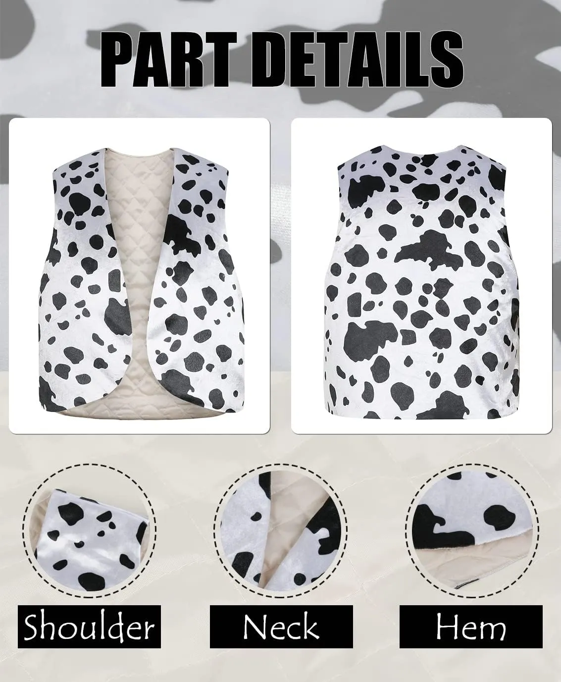 Karlywindow Mens Cow Print Vest Open Front Festival Vintage Hippie Halloween Costumes Outfit Vests