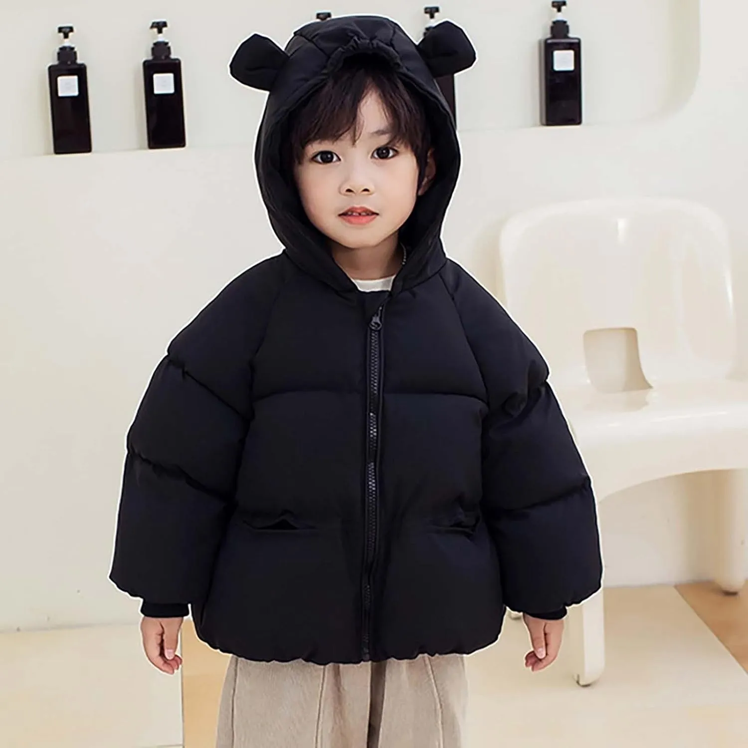 Kids Toddler Baby Girls Boys Winter Warm Thick Solid Cotton Long Sleeve Padded Jacket Coat Clothes Kid's Wear