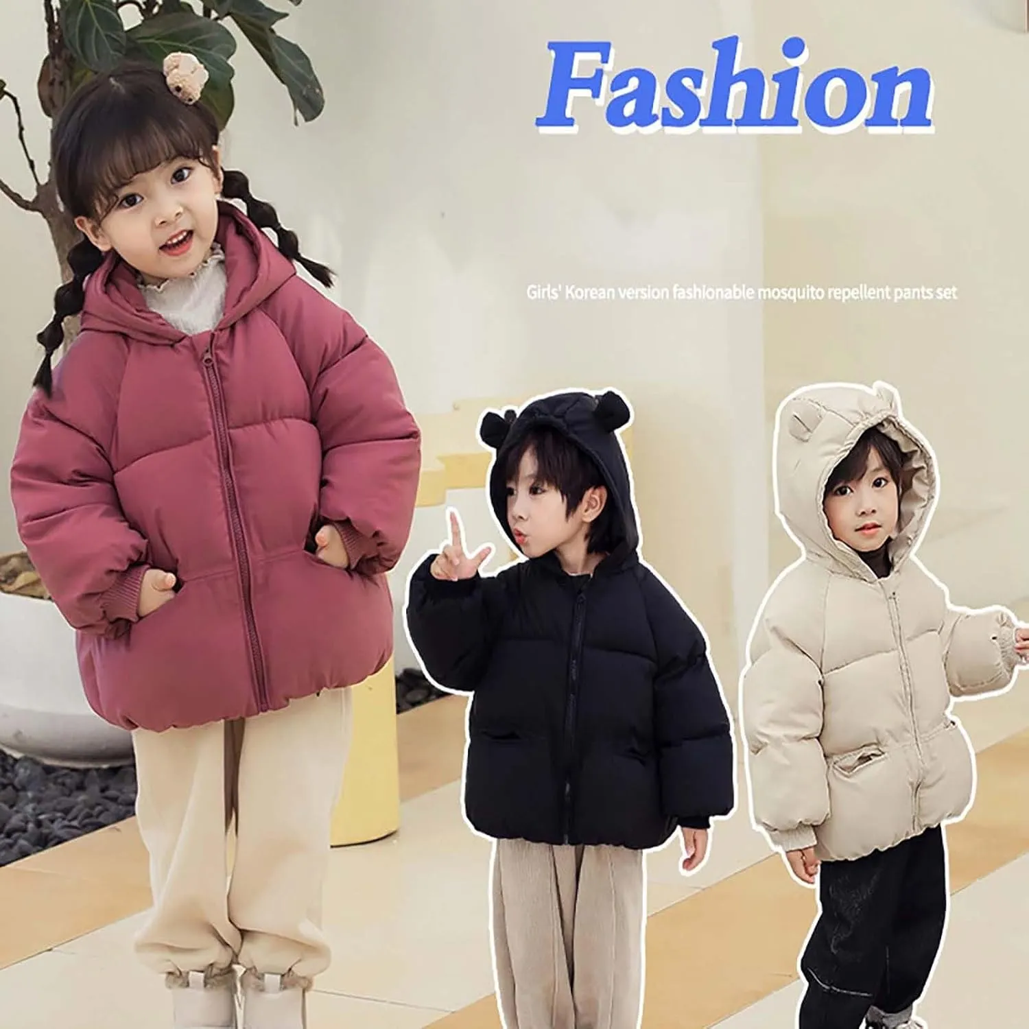 Kids Toddler Baby Girls Boys Winter Warm Thick Solid Cotton Long Sleeve Padded Jacket Coat Clothes Kid's Wear