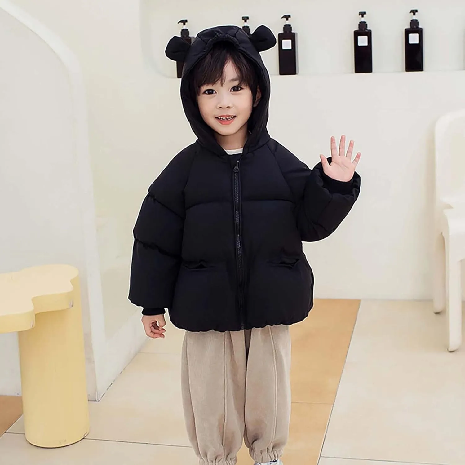 Kids Toddler Baby Girls Boys Winter Warm Thick Solid Cotton Long Sleeve Padded Jacket Coat Clothes Kid's Wear