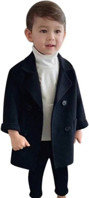 Kids Trench Coat for Toddler Boy Girls Woolden Overcoat Winter Dress Peacoat Double Breasted Wool Coat 1-5 Years