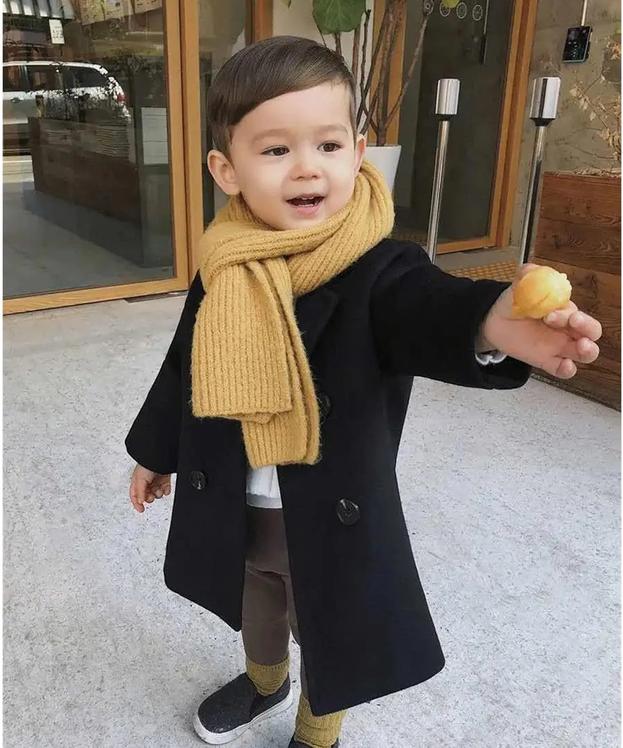 Kids Trench Coat for Toddler Boy Girls Woolden Overcoat Winter Dress Peacoat Double Breasted Wool Coat 1-5 Years