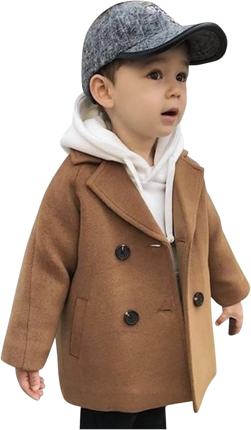 Kids Trench Coat for Toddler Boy Girls Woolden Overcoat Winter Dress Peacoat Double Breasted Wool Coat 1-5 Years