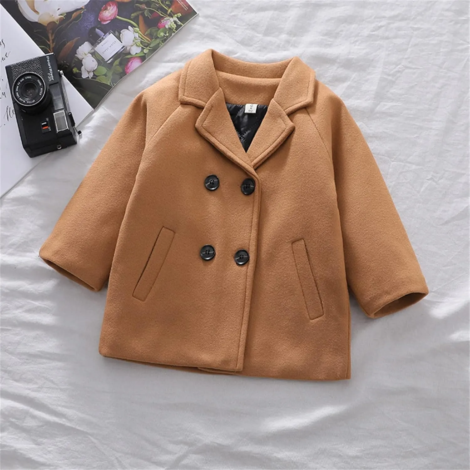 Kids Trench Coat for Toddler Boy Girls Woolden Overcoat Winter Dress Peacoat Double Breasted Wool Coat 1-5 Years