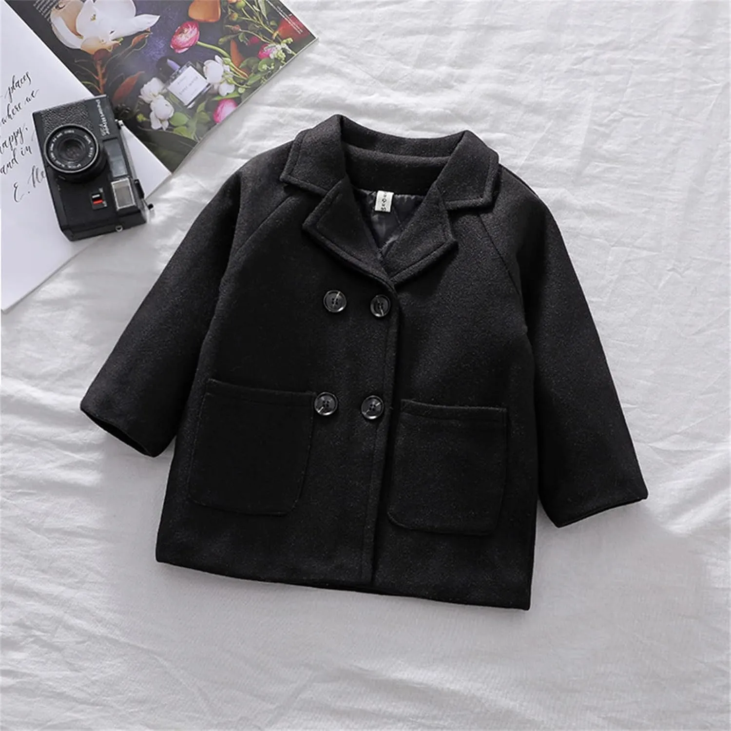 Kids Trench Coat for Toddler Boy Girls Woolden Overcoat Winter Dress Peacoat Double Breasted Wool Coat 1-5 Years