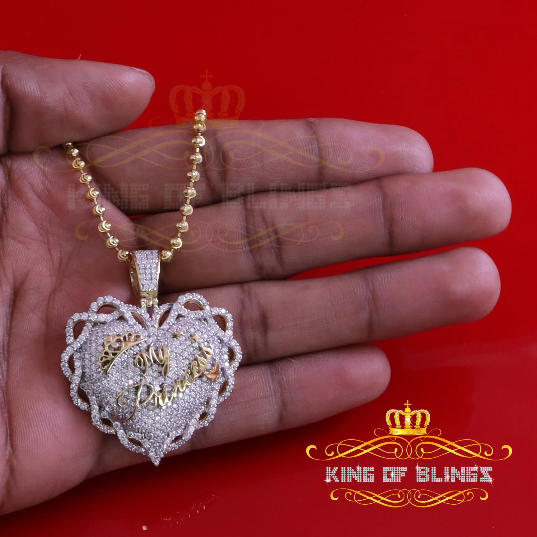 King Of Bling's King's 6.00ct Real Moissanite Sterling Silver Yellow MY PRINCESS Heart Pendant