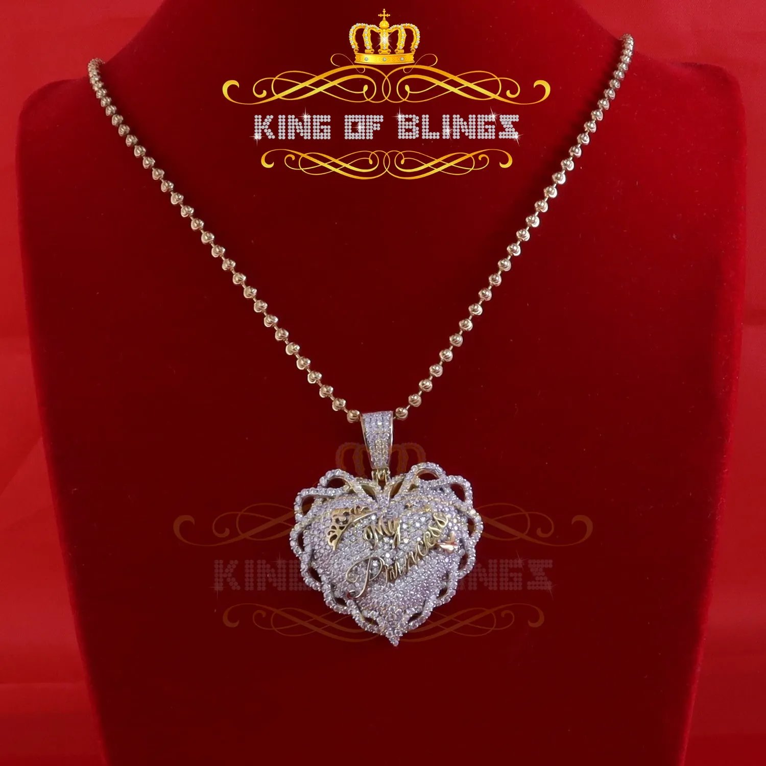 King Of Bling's King's 6.00ct Real Moissanite Sterling Silver Yellow MY PRINCESS Heart Pendant