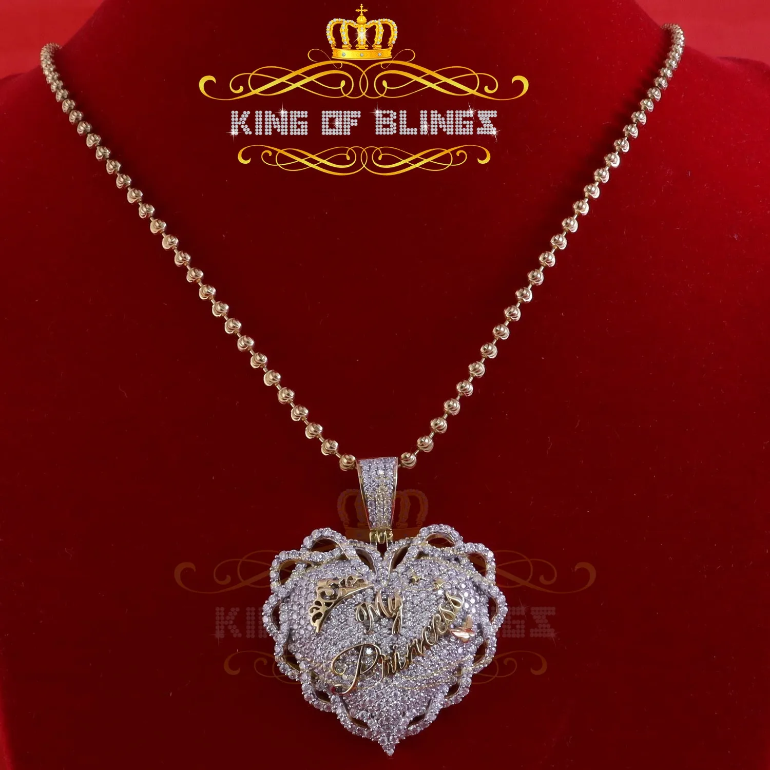 King Of Bling's King's 6.00ct Real Moissanite Sterling Silver Yellow MY PRINCESS Heart Pendant
