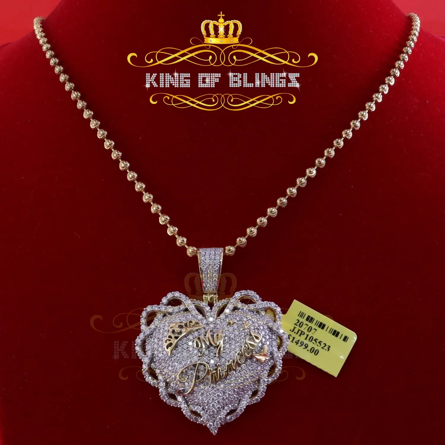 King Of Bling's King's 6.00ct Real Moissanite Sterling Silver Yellow MY PRINCESS Heart Pendant