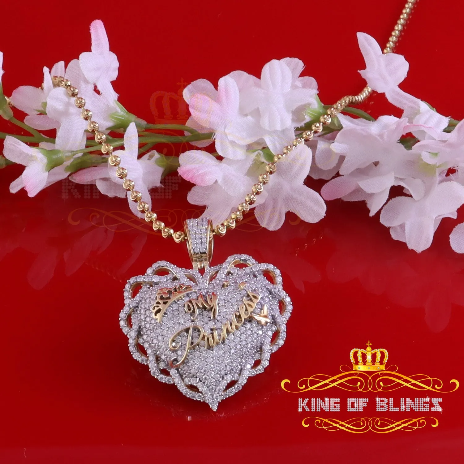 King Of Bling's King's 6.00ct Real Moissanite Sterling Silver Yellow MY PRINCESS Heart Pendant
