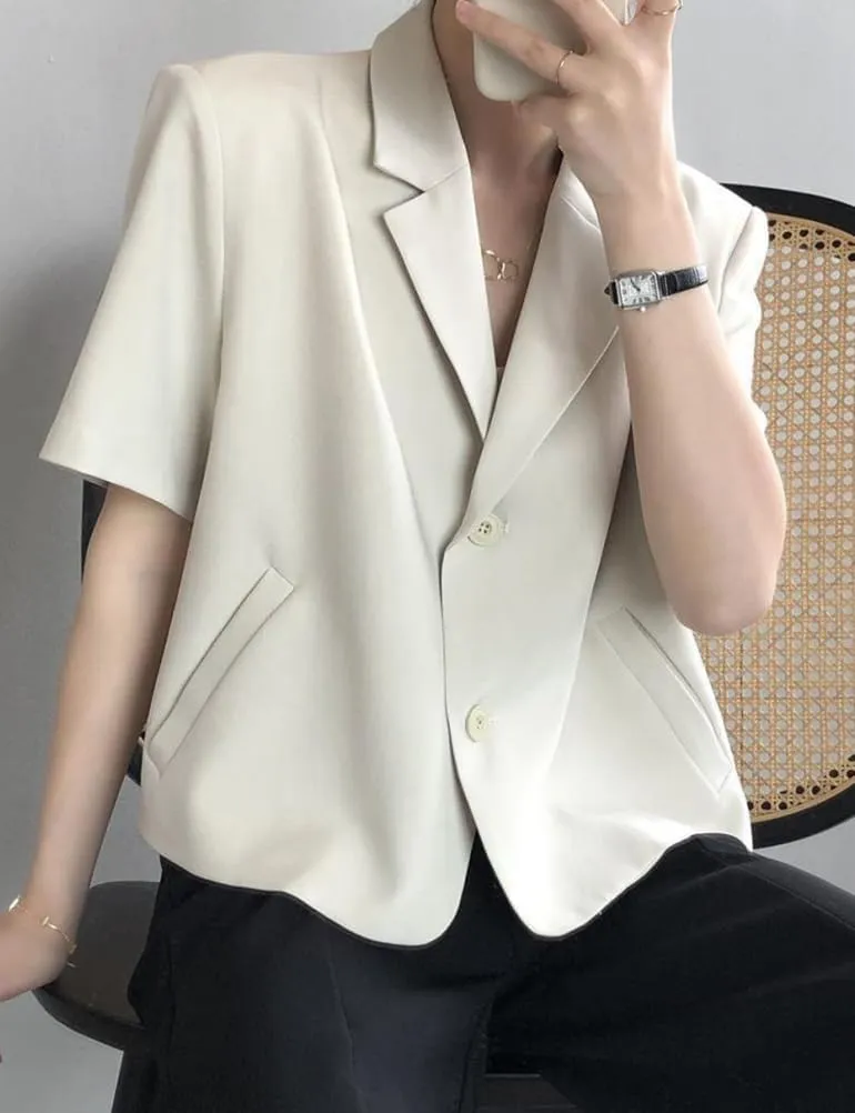 Kinghua Cropped Blazers for Women Spring Summer Short Sleeve Jackets Casual Lightweight Work Office Blazer Tops