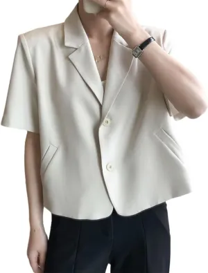 Kinghua Cropped Blazers for Women Spring Summer Short Sleeve Jackets Casual Lightweight Work Office Blazer Tops