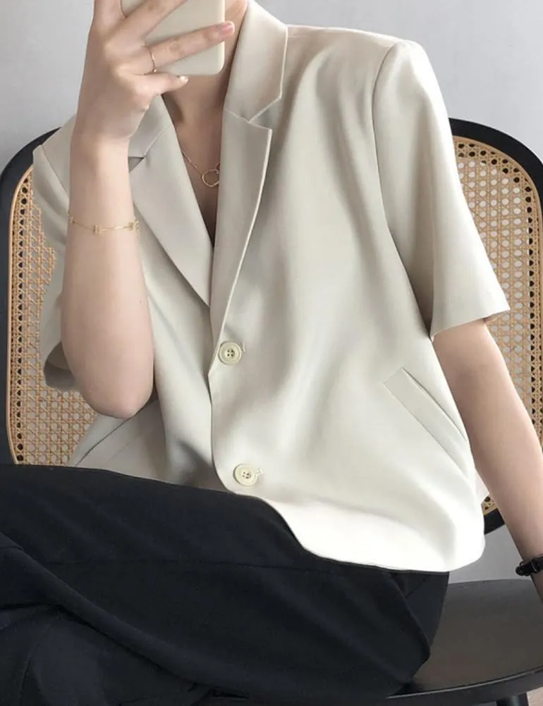 Kinghua Cropped Blazers for Women Spring Summer Short Sleeve Jackets Casual Lightweight Work Office Blazer Tops