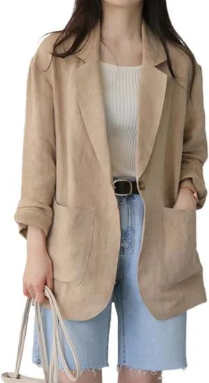 Kinghua Linen Blazer Women Casual Long Sleeve Jackets Spring Summer 2025 Lightweight Business Tops